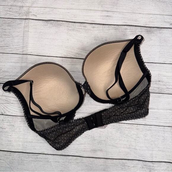 Victoria's Secret Dream Angels Push Up Bra  Black Lace / Taupe  Size 34D - Picture 3 of 6